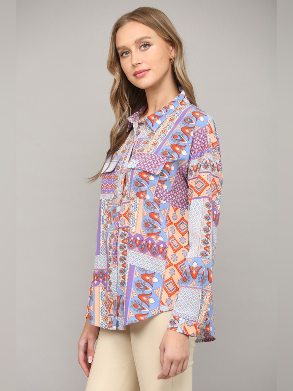 293 • Fate Bohemian Patchwork Print Button-Front Shirt - Picture 2 of 6